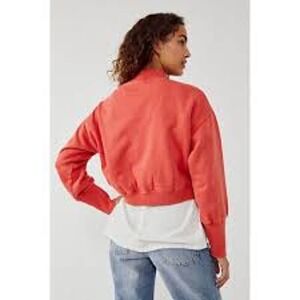 Free People We The Free Nikki Cropped Crew Neck Red Sweatshirt Large